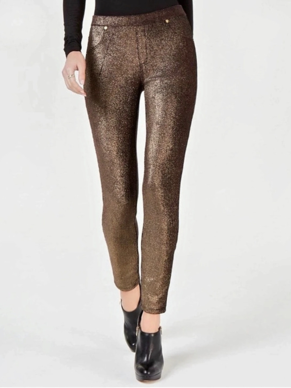 Michael Kors Gold Metallic Foil Pull-On Leggings Brown Small